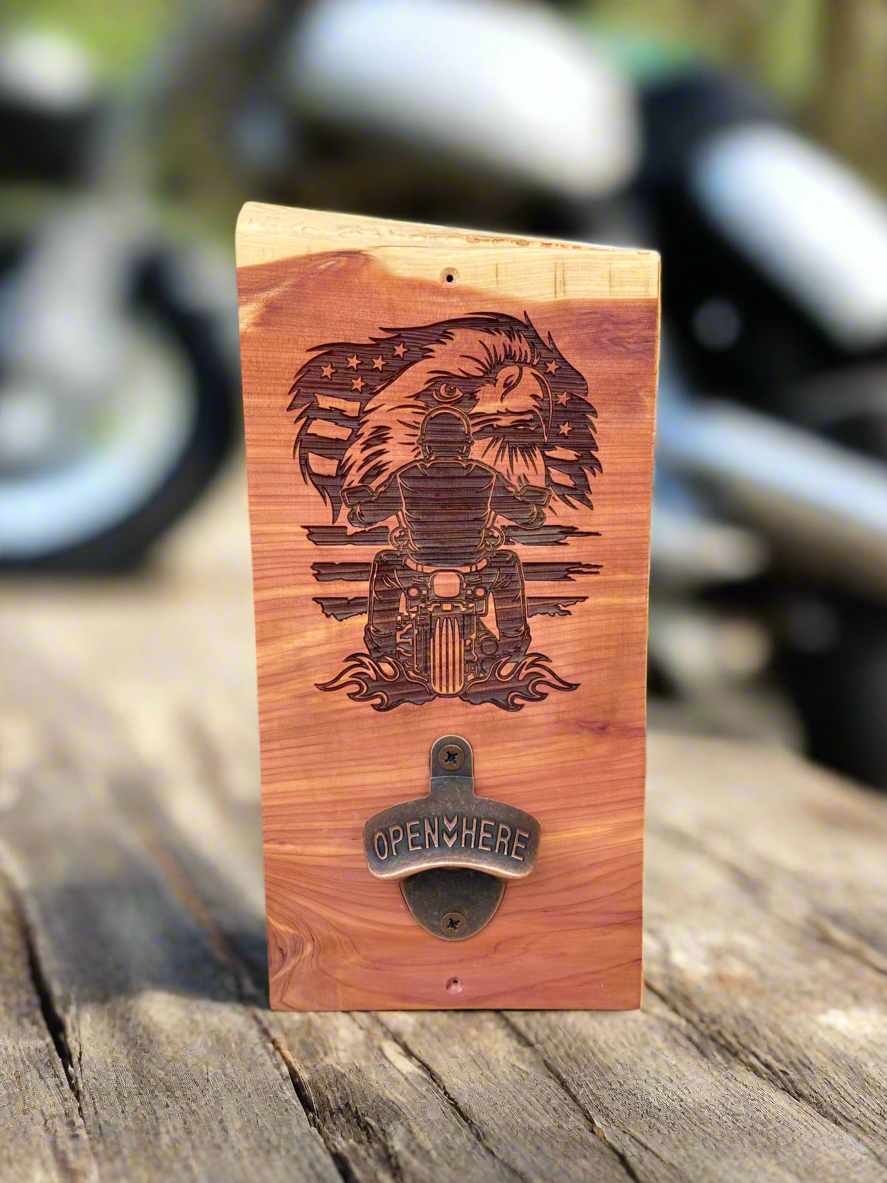 Biker Cedar Bottle Opener