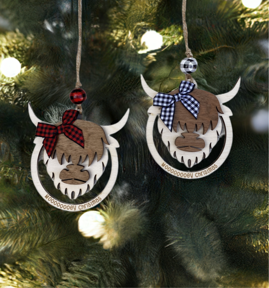 Highland Cow Mooooooooey Christmas Ornament