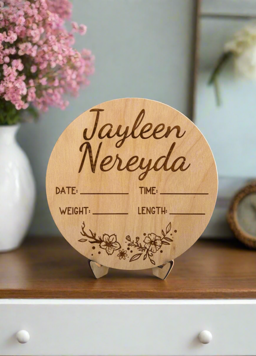 Personalized Wood Engraved Baby Announcement, New Arrival Baby Announcement, Baby Milestone, Hello World Baby Stats