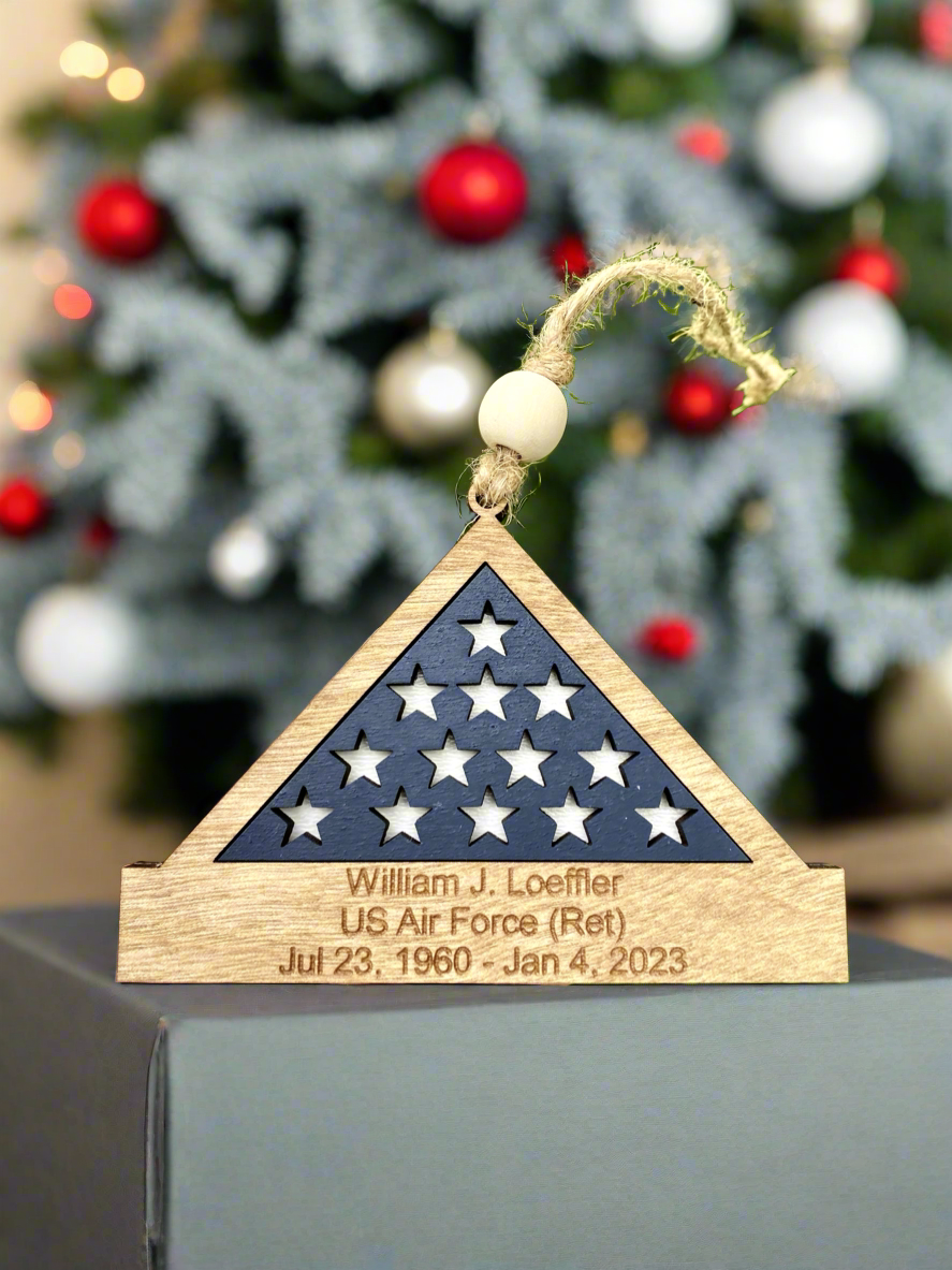 Personalized Military Folded Flag Veteran Memorial Ornament