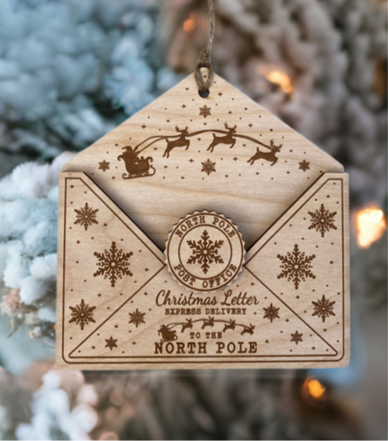 Wooden Envelope Ornament for Christmas Lists