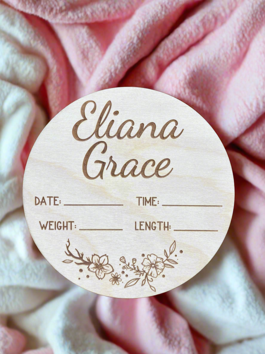 Personalized Wood Engraved Baby Announcement, New Arrival Baby Announcement, Baby Milestone, Hello World Baby Stats