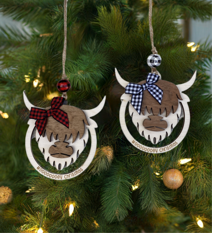 Highland Cow Mooooooooey Christmas Ornament