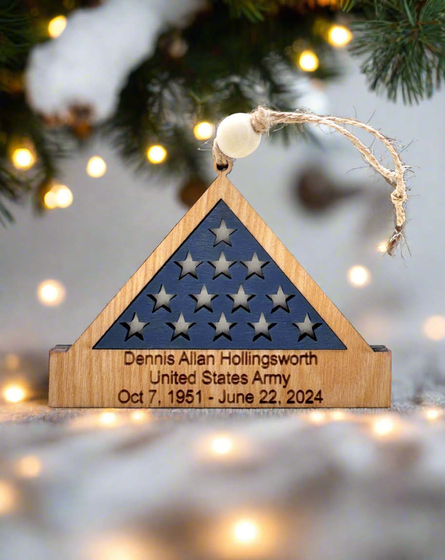 Personalized Military Folded Flag Veteran Memorial Ornament