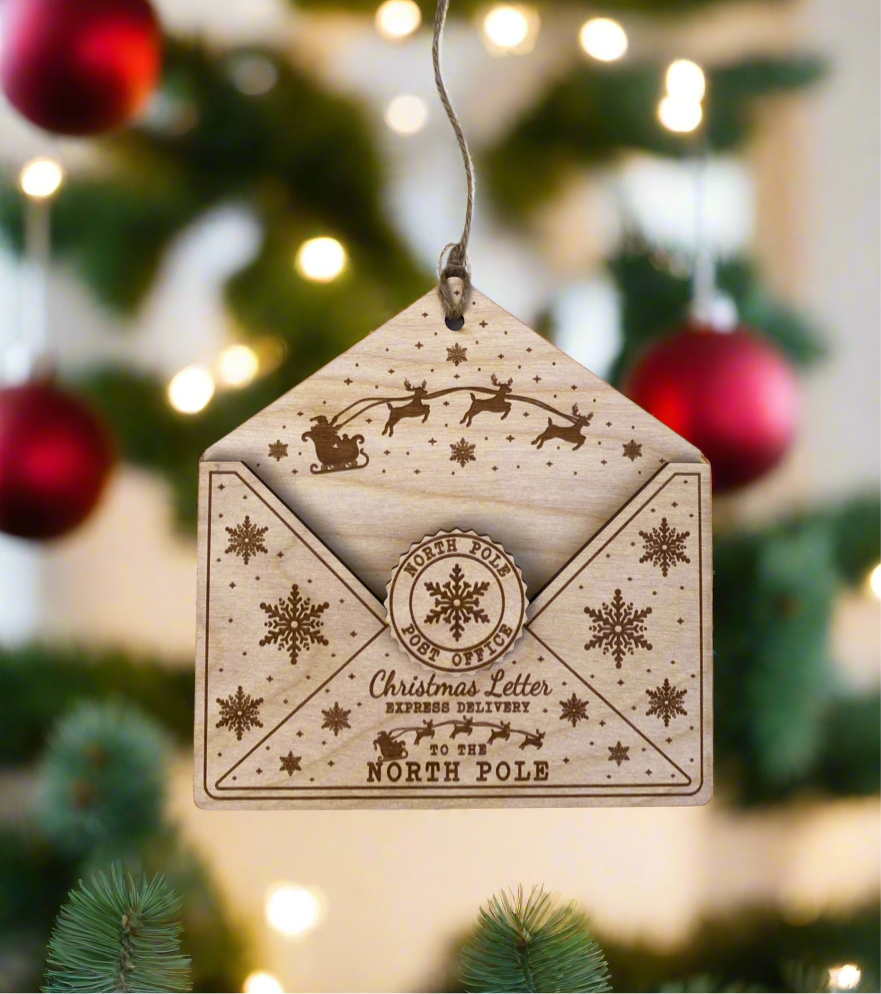 Wooden Envelope Ornament for Christmas Lists