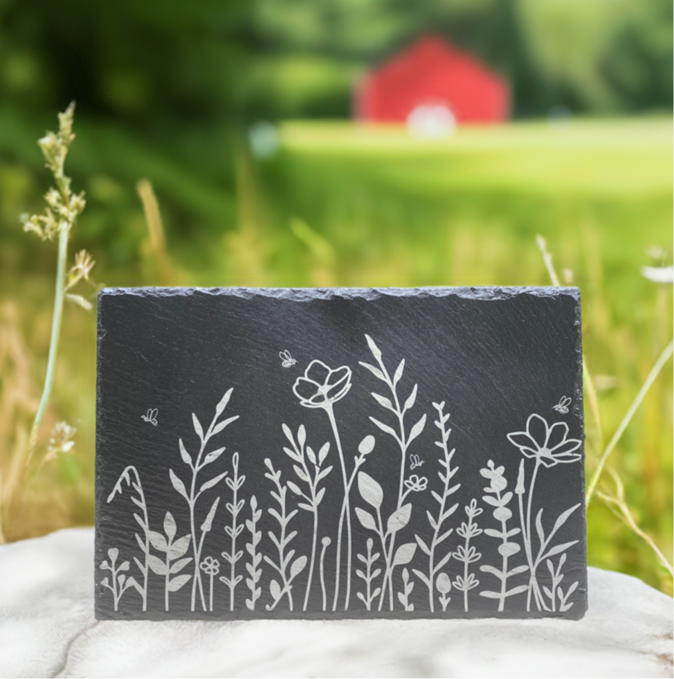 Wildflower Engraved Slate Cheese Serving Board