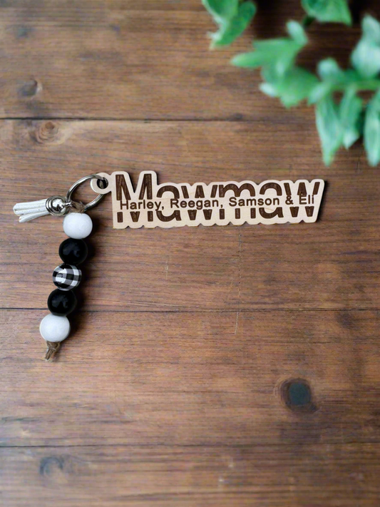 Mawmaw Personalized Keychain with Kids Names, Wood Engraved Mawmaw Keychain, Mother's Day Gift from Grandkids, Grandma Gift