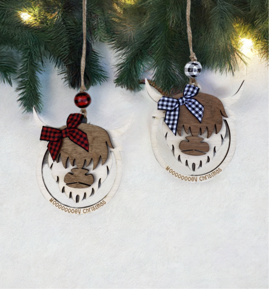 Highland Cow Mooooooooey Christmas Ornament