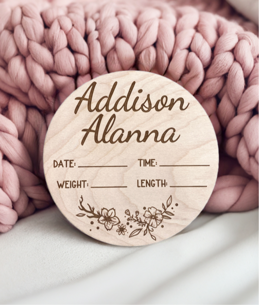 Personalized Wood Engraved Baby Announcement, New Arrival Baby Announcement, Baby Milestone, Hello World Baby Stats