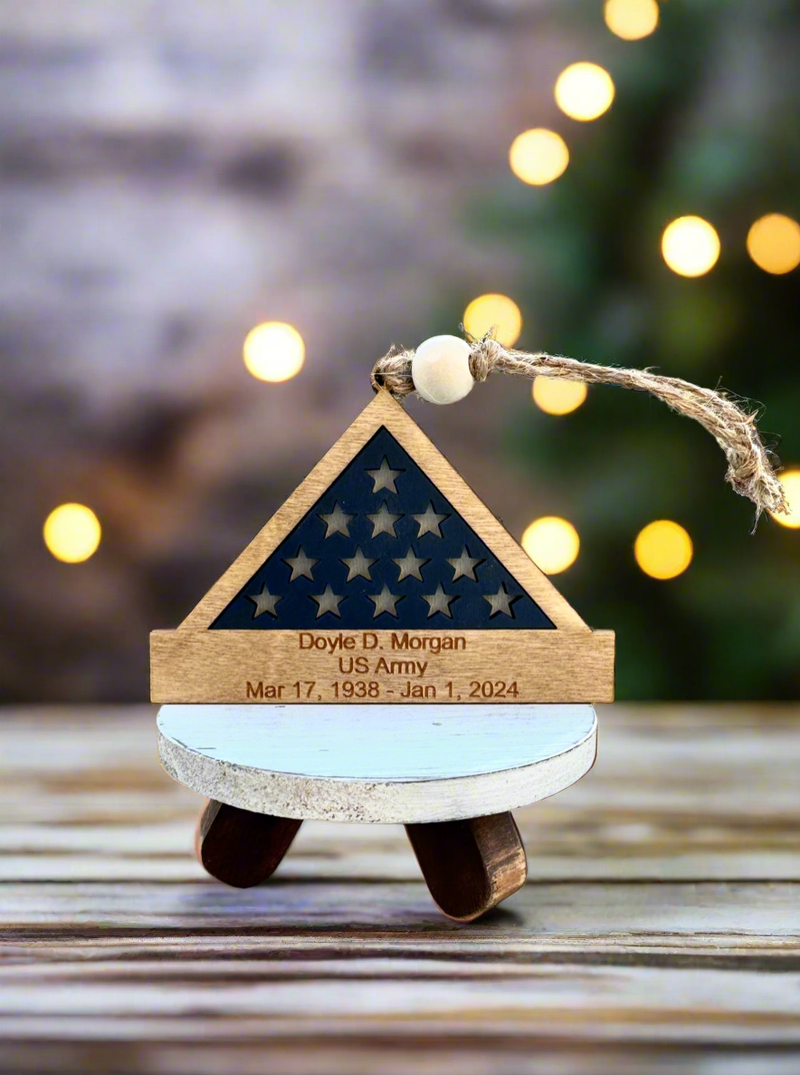 Personalized Military Folded Flag Veteran Memorial Ornament