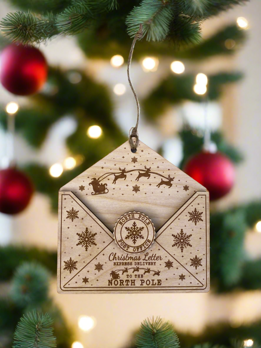 Wooden Envelope Ornament for Christmas Lists