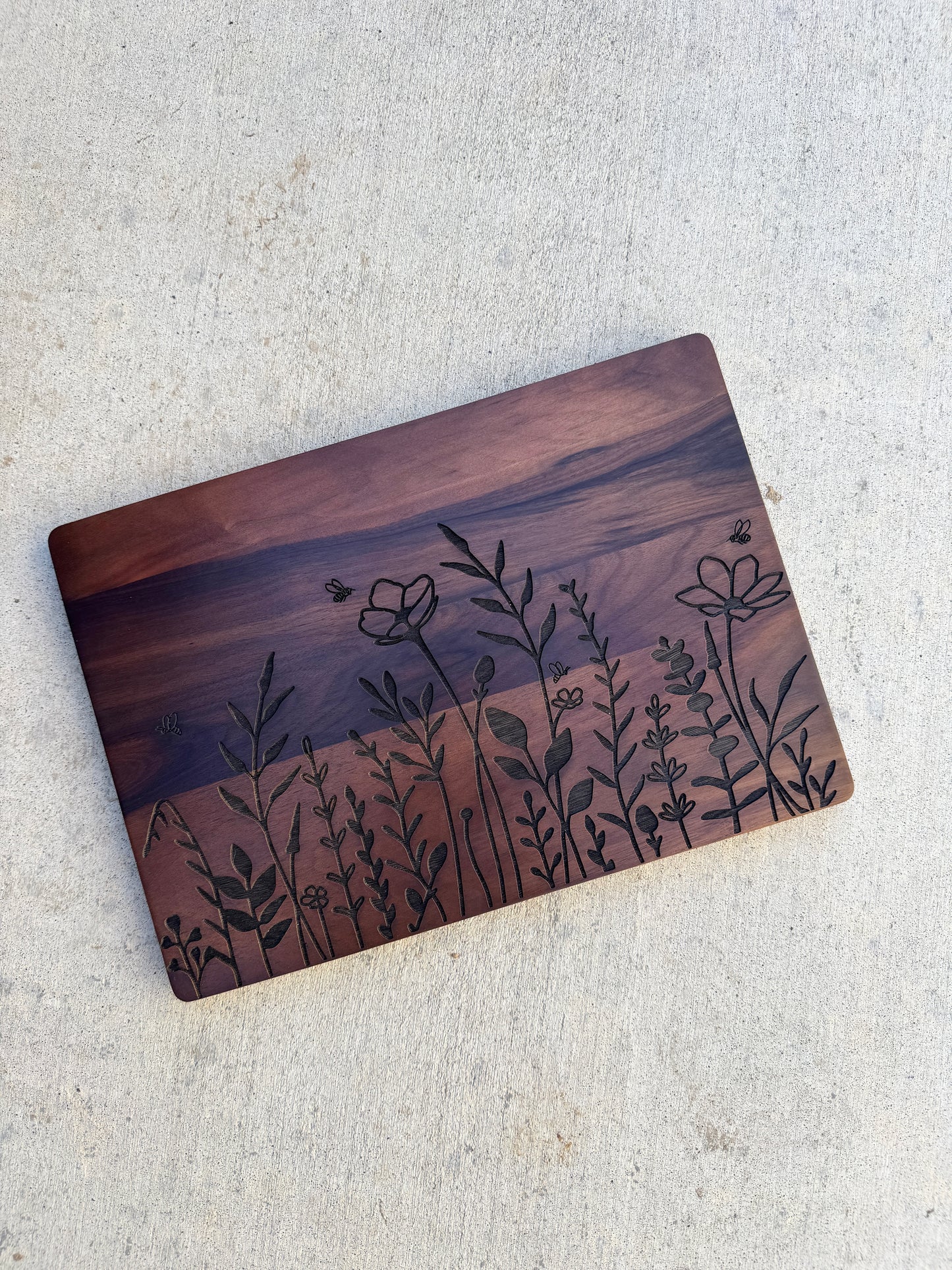 Wildflower and Bees - Solid Walnut Wood Cutting Board