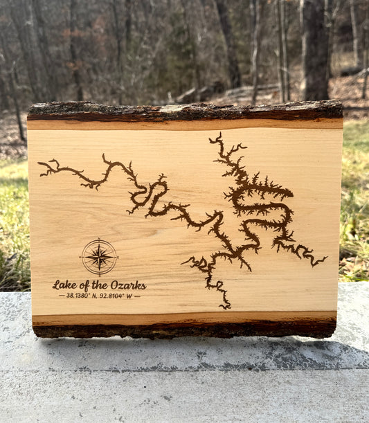 Lake of the Ozarks Engraved Plaque – Live Edge Basswood