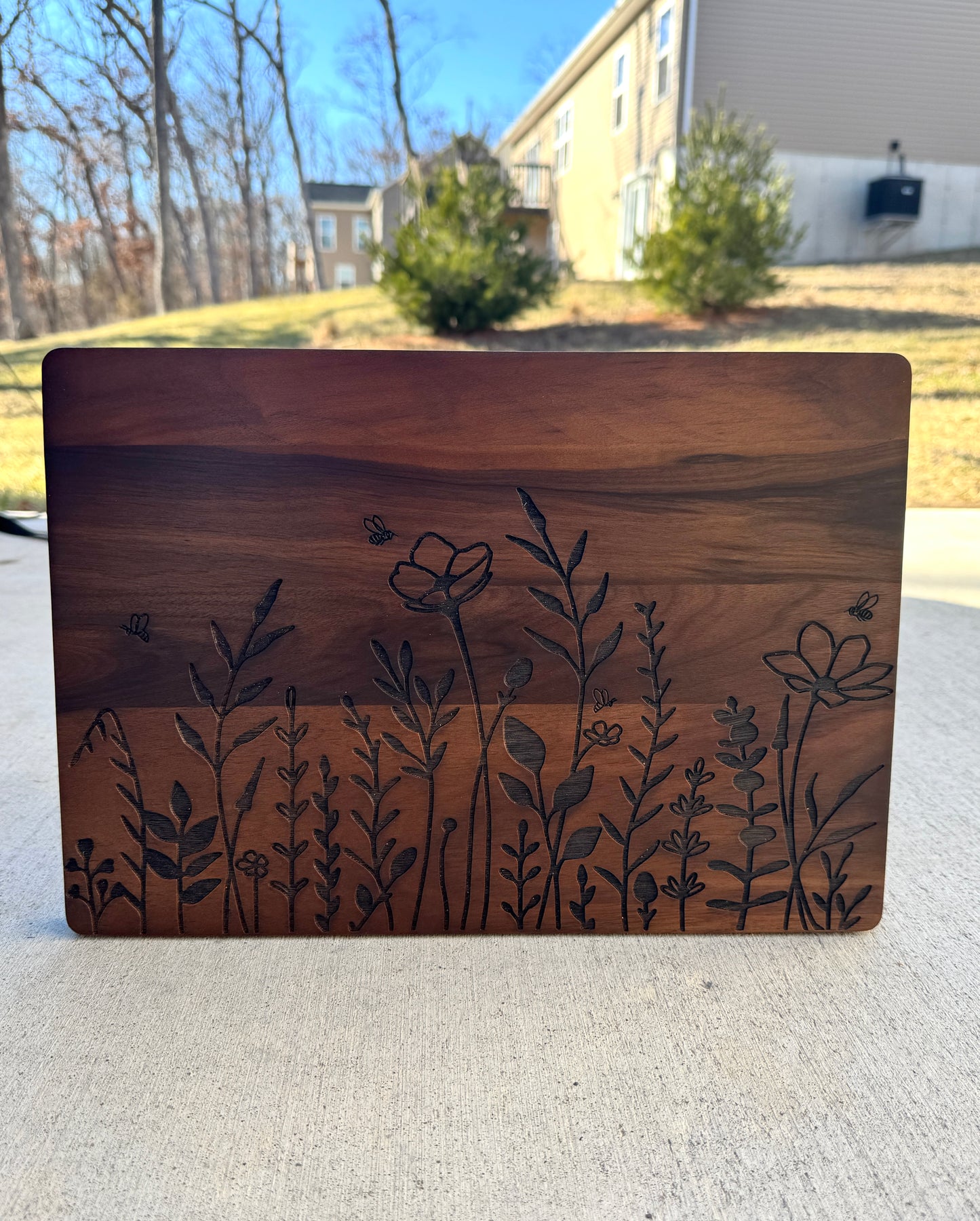 Wildflower and Bees - Solid Walnut Wood Cutting Board