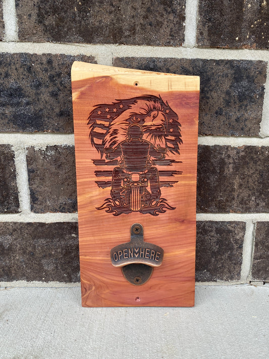 Biker Cedar Bottle Opener