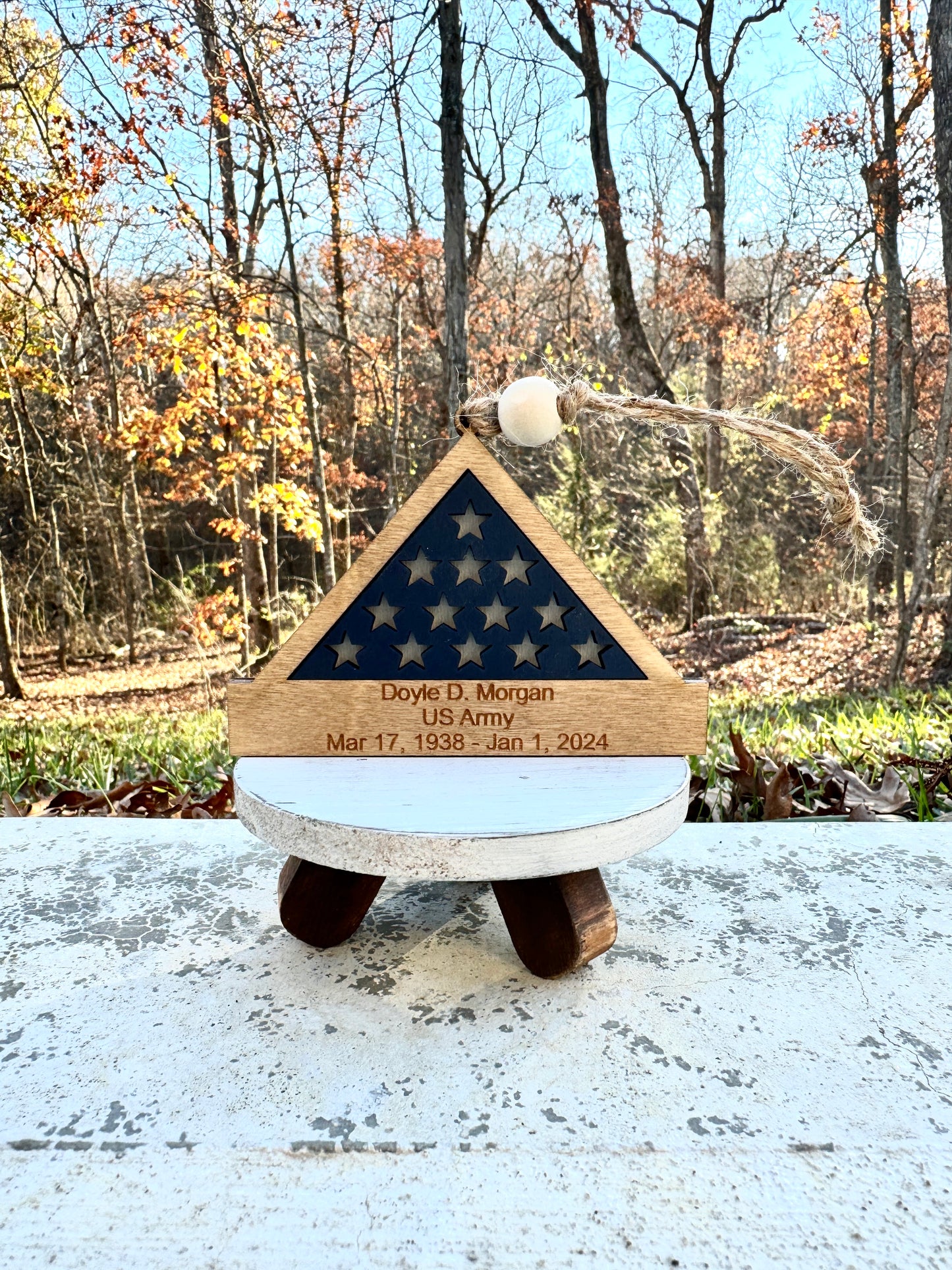 Personalized Military Folded Flag Veteran Memorial Ornament