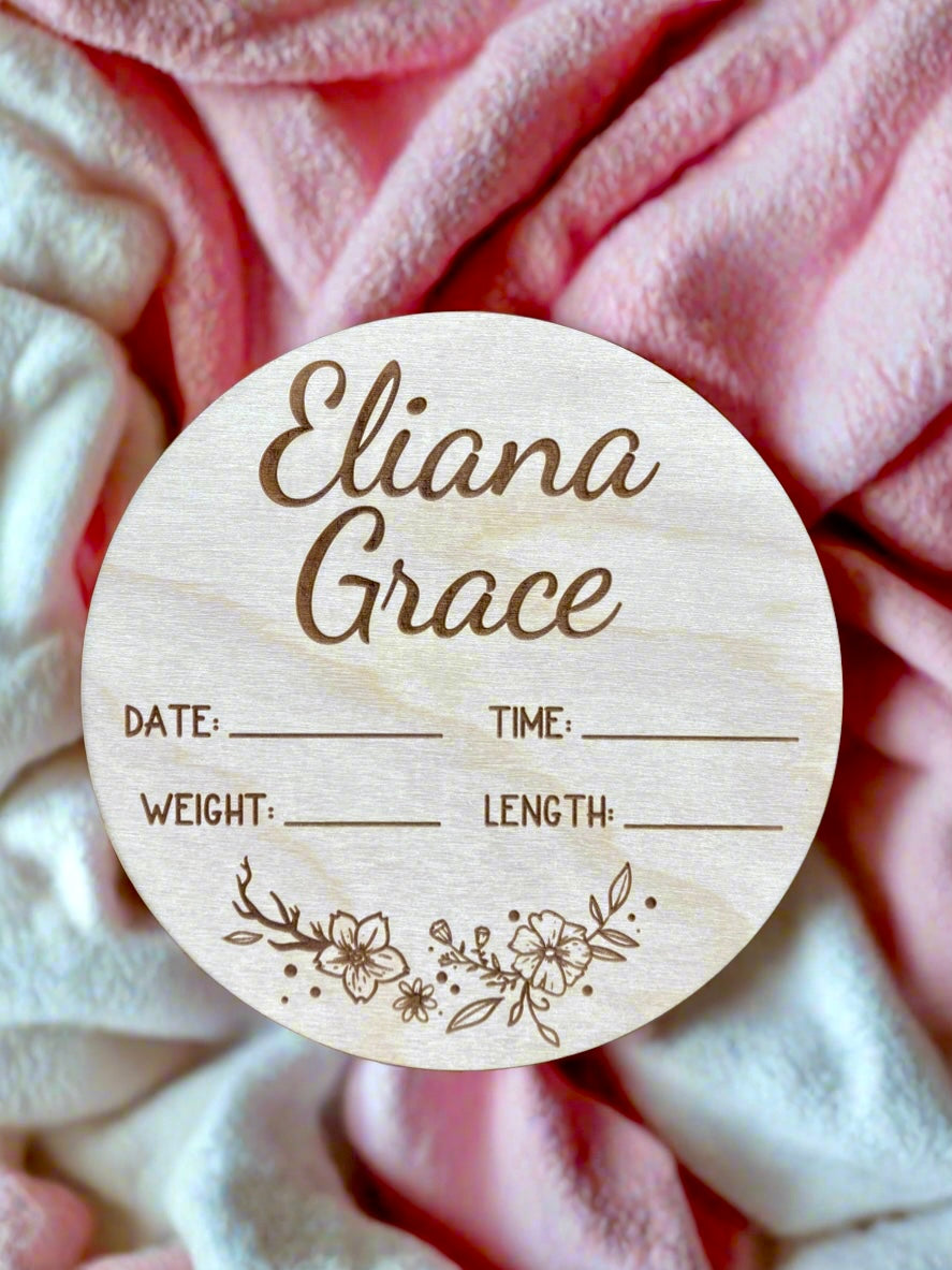 Personalized Wood Engraved Baby Announcement, New Arrival Baby Announcement, Baby Milestone, Hello World Baby Stats