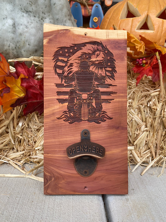 Biker Cedar Bottle Opener