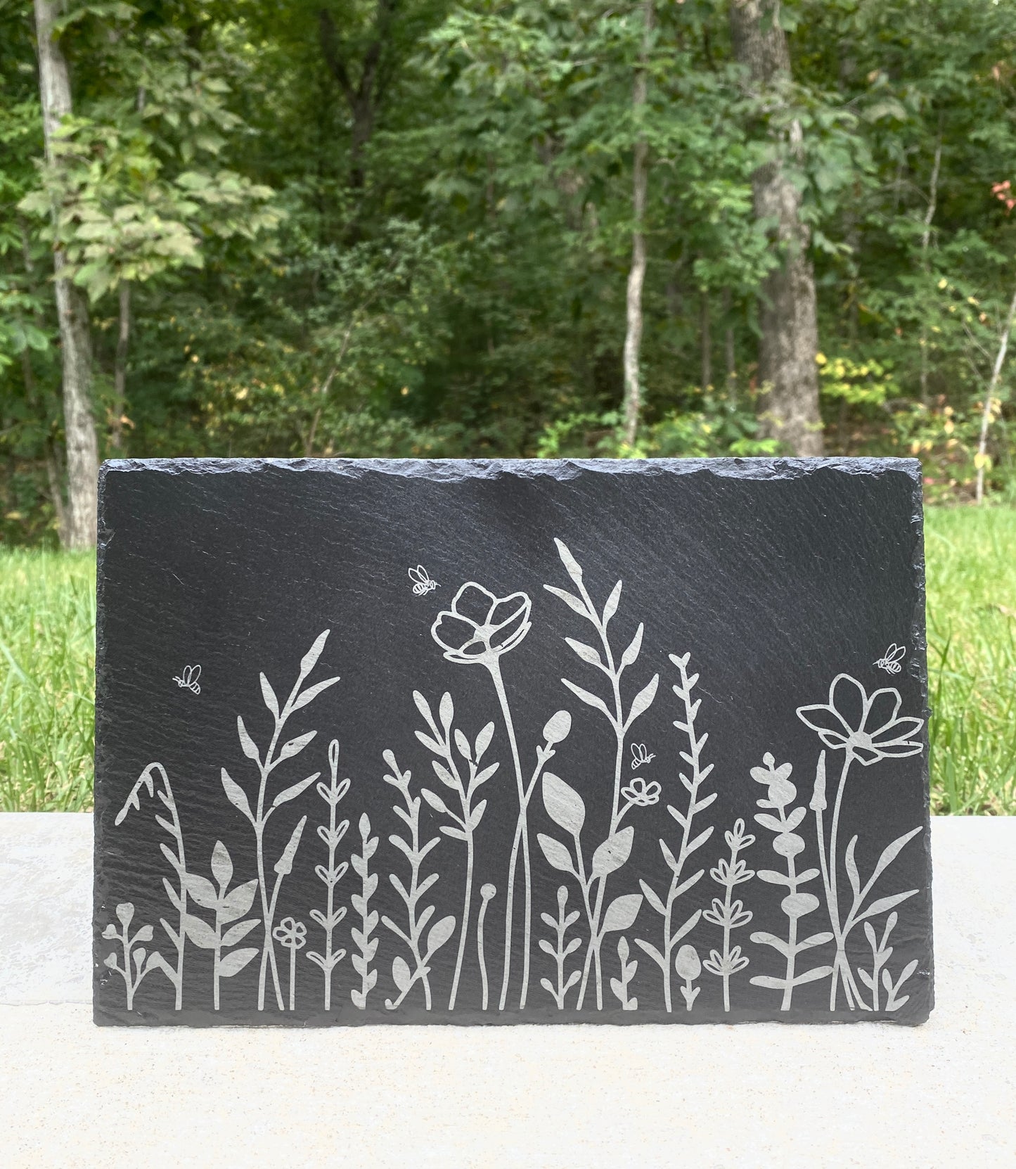 Wildflower Engraved Slate Cheese Serving Board