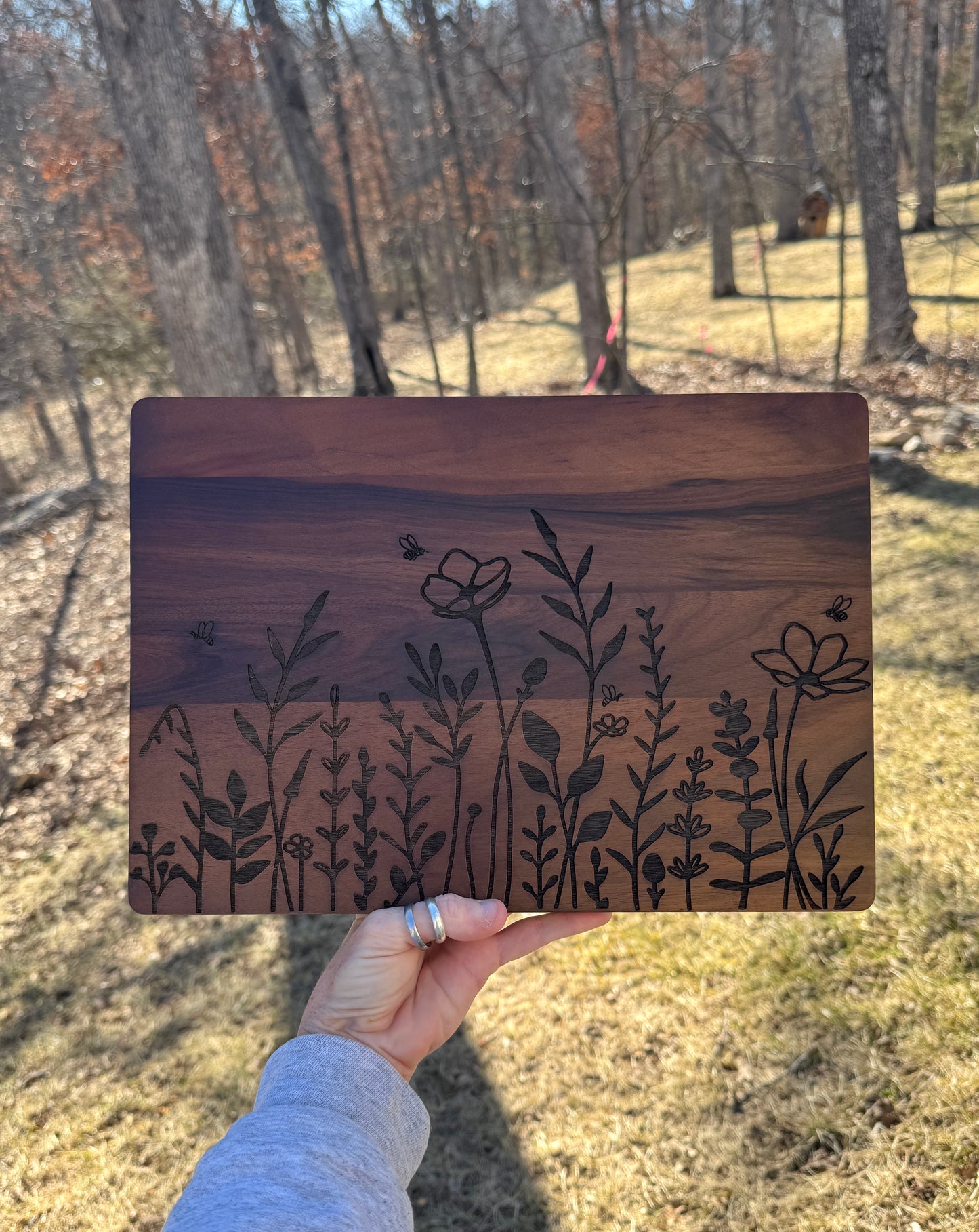 Wildflower and Bees - Solid Walnut Wood Cutting Board