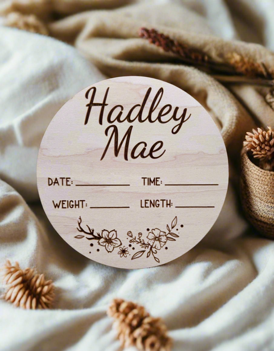 Personalized Wood Engraved Baby Announcement, New Arrival Baby Announcement, Baby Milestone, Hello World Baby Stats