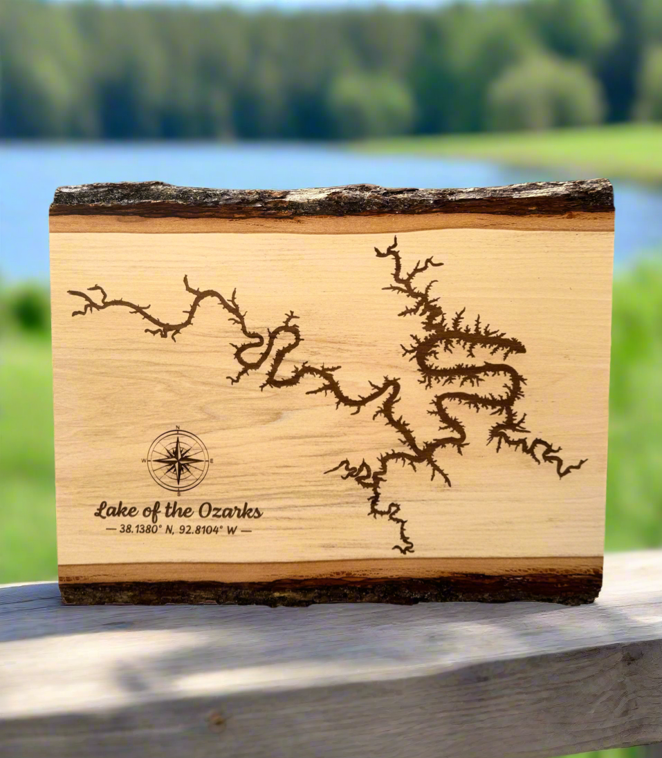 Lake of the Ozarks Engraved Plaque – Live Edge Basswood