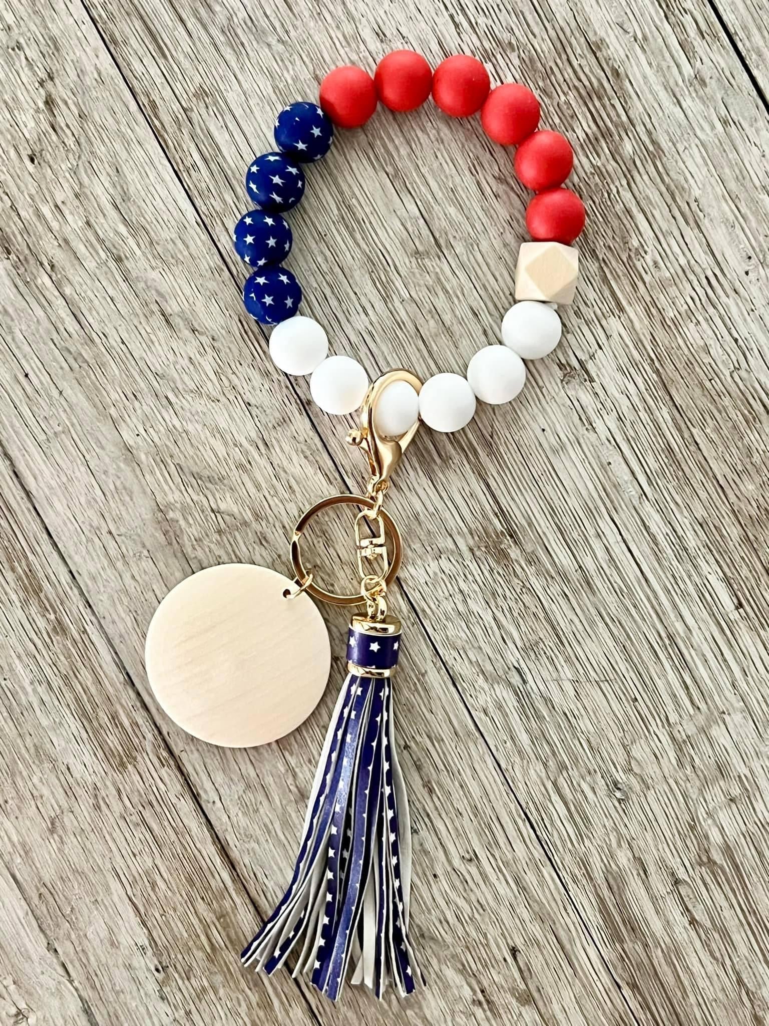 Boho Silicone bead keychain bracelet, wristlet, laser engraving