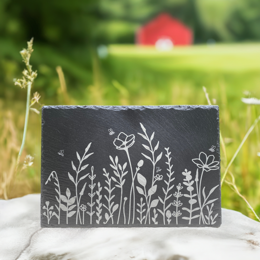 Wildflower Engraved Slate Cheese Serving Board