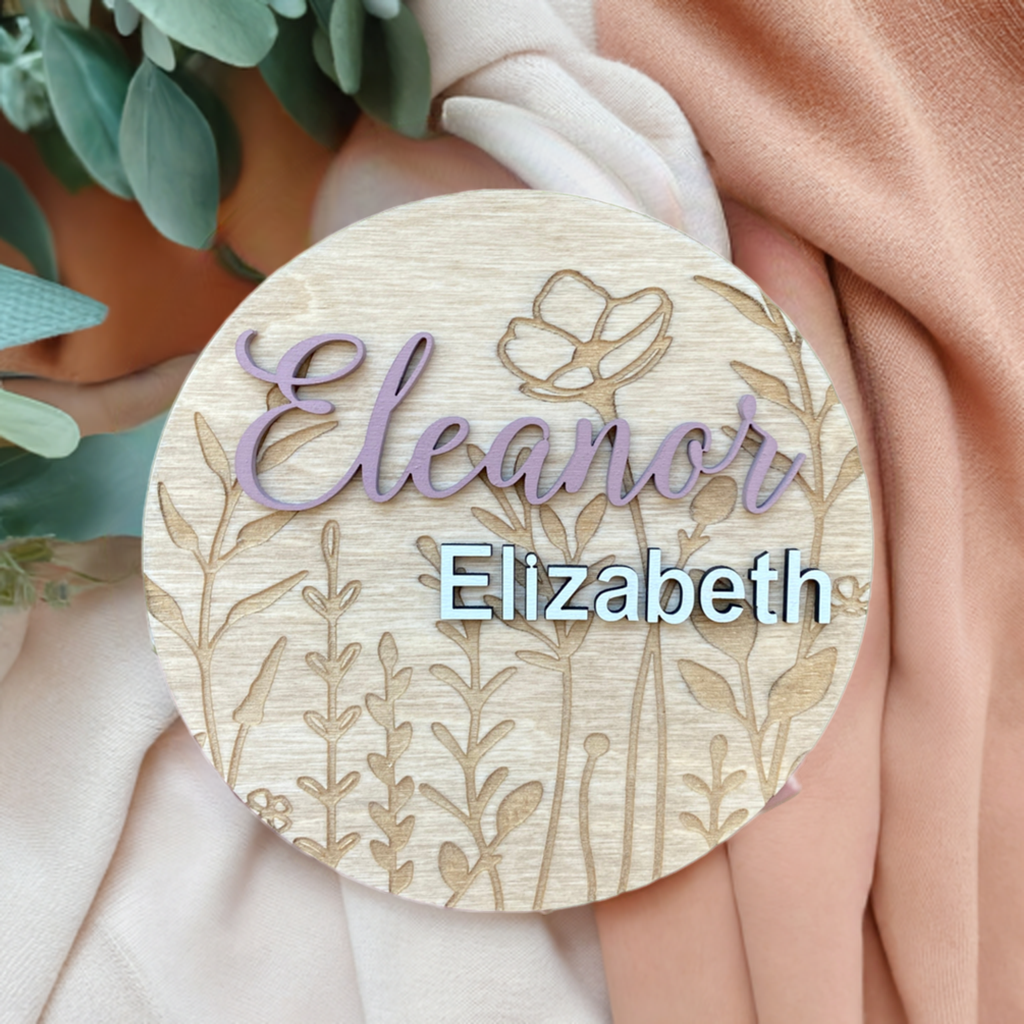 Personalized Wildflower Baby Name Announcement Sign