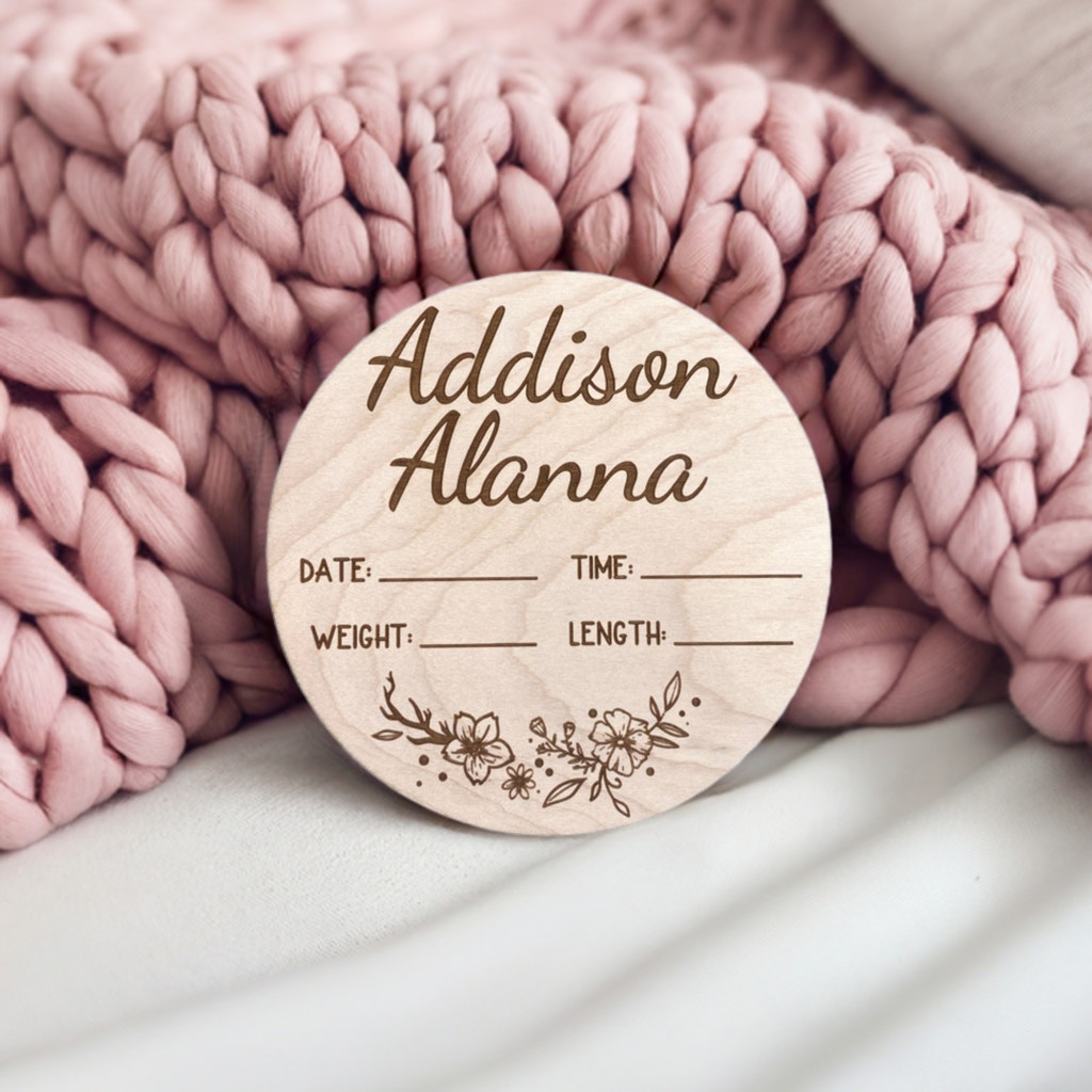 Personalized Wood Engraved Baby Announcement, New Arrival Baby Announcement, Baby Milestone, Hello World Baby Stats