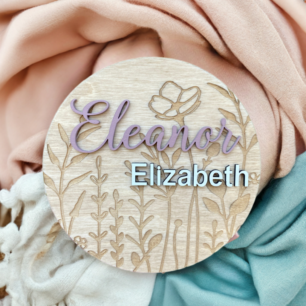 Personalized Wildflower Baby Name Announcement Sign