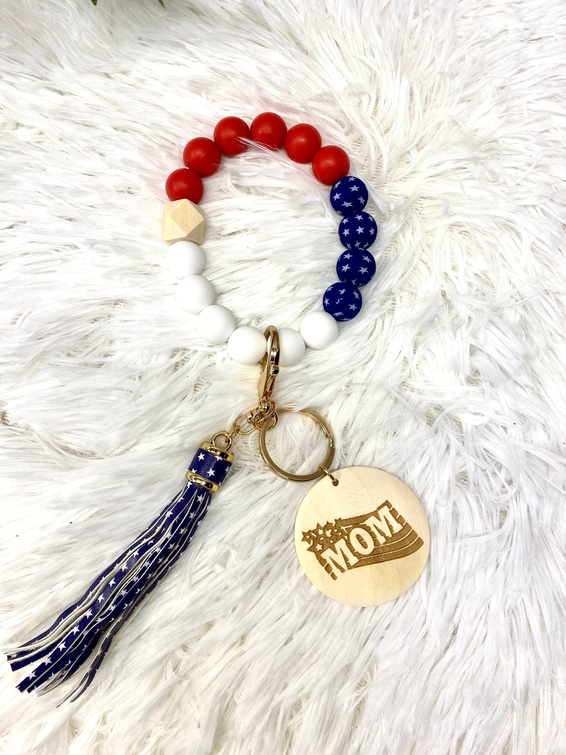 Baseball Beads Strung on a Patriotic Red, White & Blue Necklaces