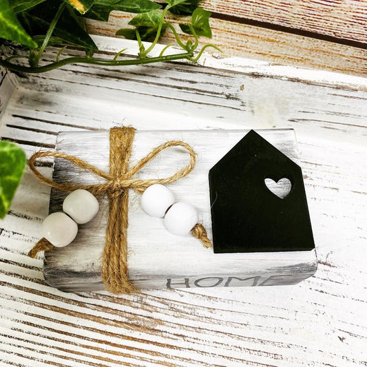 Rustic Home Tiered Tray Wood Book Stack, Home Tiered Tray Book, Mini Wood Home Book Stack, Black and White Book Stack, Distressed Book